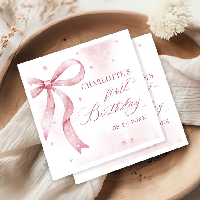 Serviette En Papier Pink Bow Girl 1er anniversaire (Créateur téléchargé)