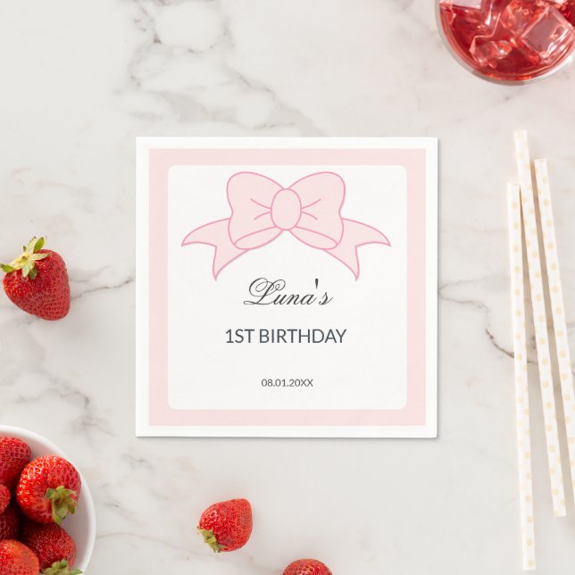 Serviette En Papier Pink Bow Girl Kids 1st Birthday  (En situation)