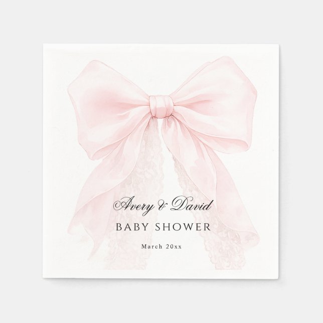 Serviette En Papier Pink Bow Girl Modern Baby Shower  (Devant)