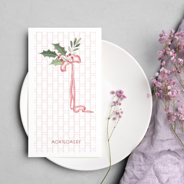 Serviette En Papier Pink Bow Holly Berry Serviette d'hôte de Noël (Créateur téléchargé)