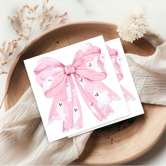 Serviette En Papier Pink Bow Little Bow Ghost Halloween Napkin (Créateur téléchargé)