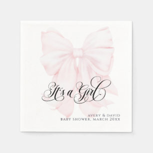 Serviette En Papier Pink Bow moderne Élégant Baby shower fille