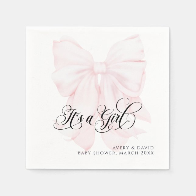 Serviette En Papier Pink Bow moderne Élégant Baby shower fille (Devant)