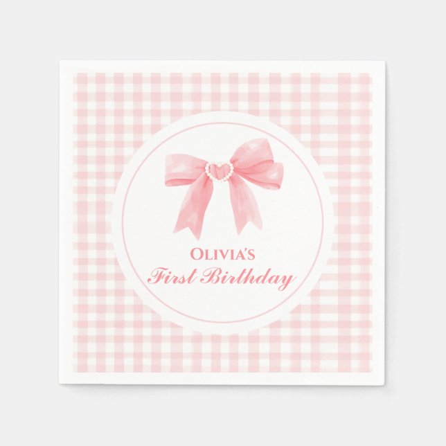 Serviette En Papier Pink Bow preppy Coquette 1er anniversaire (Devant)