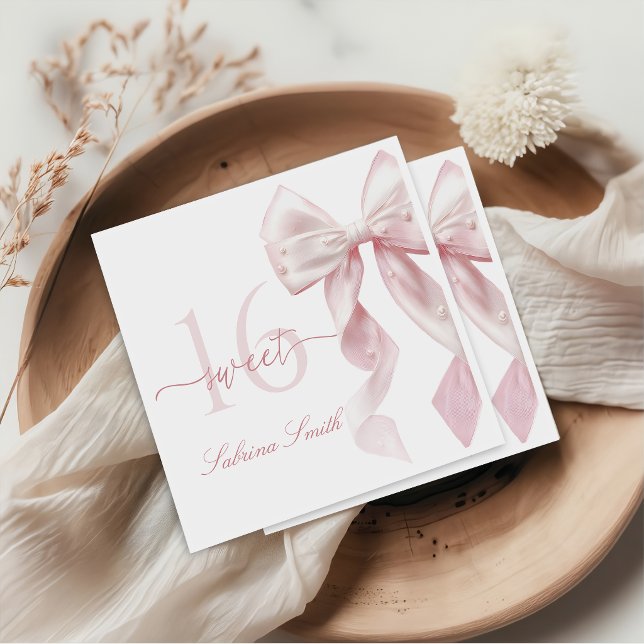 Serviette En Papier Pink Bow Sweet 16 Birthday Napkins (Créateur téléchargé)