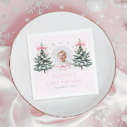 Serviette En Papier Pink Bow Winter Onederland First Birthday Napkins