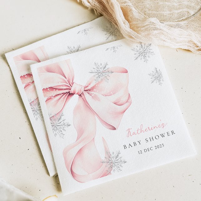 Serviette En Papier Pink Bow Winter Theme Snowflake Baby Shower (Créateur téléchargé)