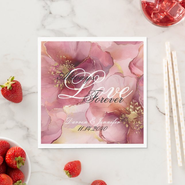 Serviette En Papier Pink Burgundy Blush Floral Love Mariage (En situation)