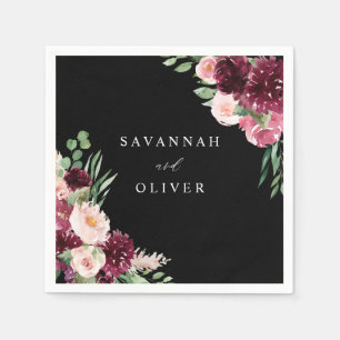 Serviette En Papier Pink & Burgundy Floral 7 Nom - Serviettes noires