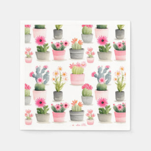 Serviette En Papier Pink Cactus Succulent Motif Aquarelle Occidentale