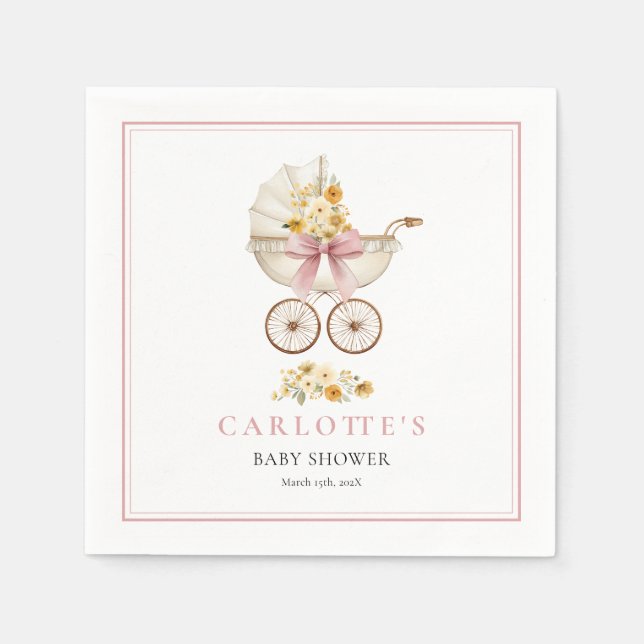 Serviette En Papier Pink Carriage Welcome Baby Shower Napkin (Devant)