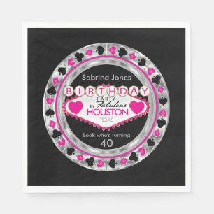 Serviette En Papier Pink Casino Poker Chip fête d'anniversaire