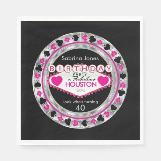 Serviette En Papier Pink Casino Poker Chip fête d'anniversaire (Devant)