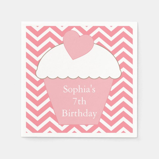 Serviette En Papier Pink Chevron Cupcake (Devant)