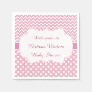 Serviette En Papier Pink Chevron & White Baby shower Pois
