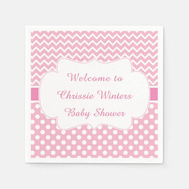 Serviette En Papier Pink Chevron & White Baby shower Pois (Devant)