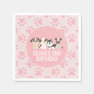 Serviette En Papier Pink Chiot anniversaire serviettes empreintes de p