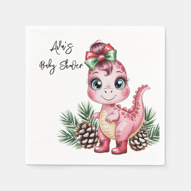 Serviette En Papier Pink Christmas Dino Girl Baby Shower (Devant)