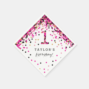 Serviette En Papier Pink Confetti 1er Anniversaire des serviettes de f