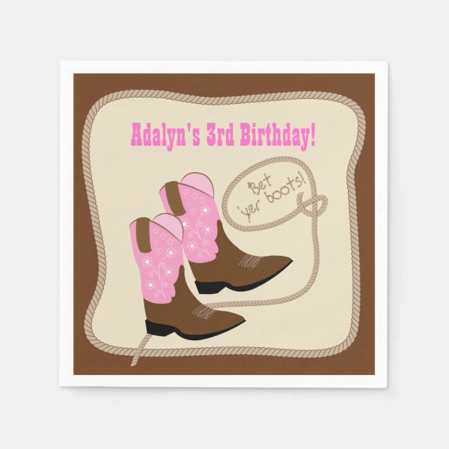 Serviette En Papier Pink Cowgirl Boots Western Anniversaire (Devant)