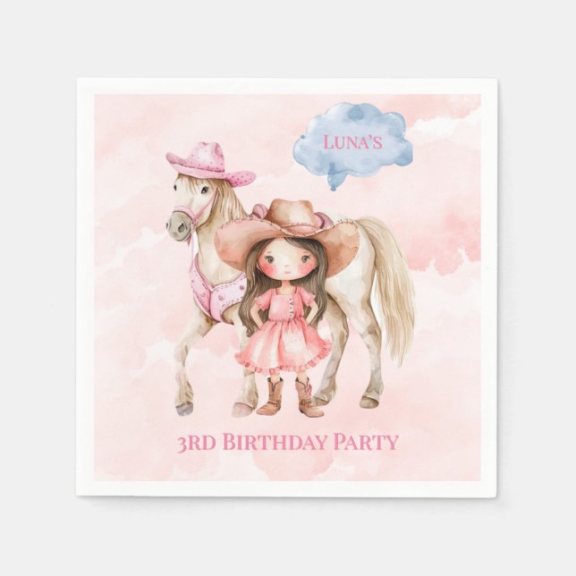 Serviette En Papier Pink Cowgirl Horse 00e fête d'anniversaire (Devant)