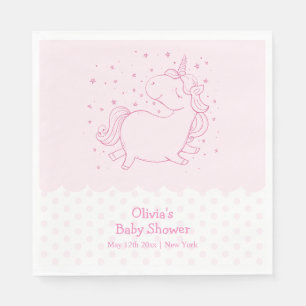 Serviette En Papier Pink Cute Modern Polka Dot Unicorn Baby shower