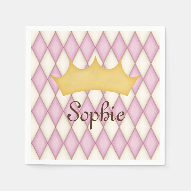 Serviette En Papier Pink Diamond Check Personalized Princess (Devant)