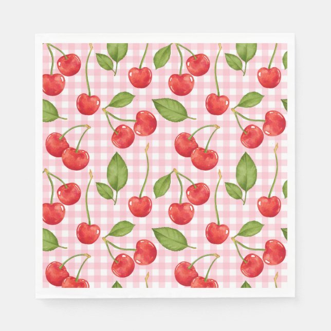 Serviette En Papier Pink En vichy Cherry Anniversaire serviettes (Devant)