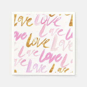 Serviette En Papier Pink et Faux Gold Foil Love Valentines Motif