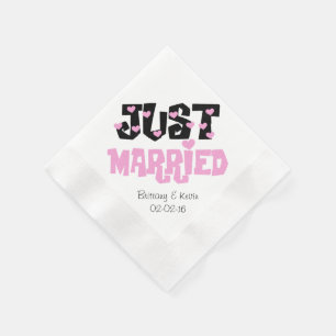 Serviette En Papier Pink et noir juste marié papier serviettes