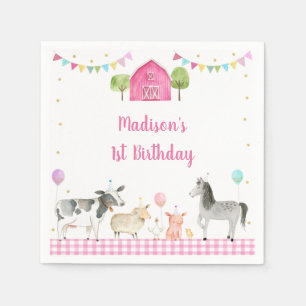 Serviette En Papier Pink Farm Barnyard anniversaire