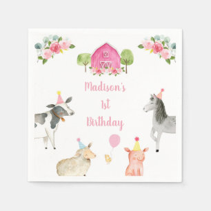 Serviette En Papier Pink Farm Barnyard Floral Anniversaire