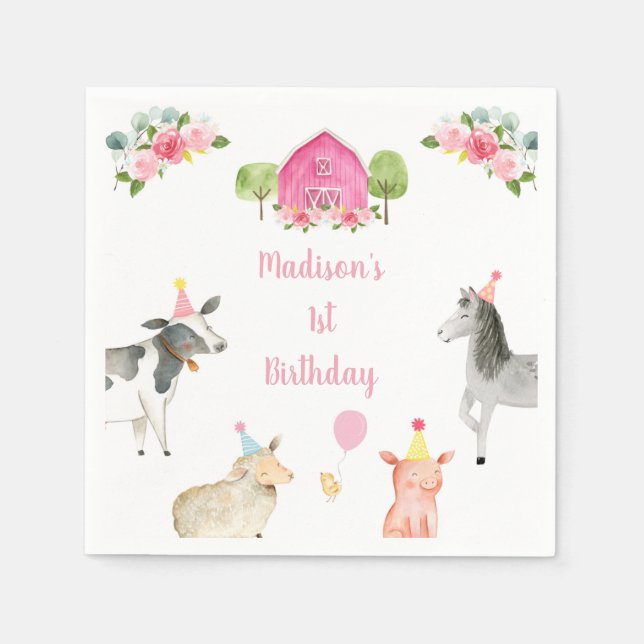 Serviette En Papier Pink Farm Barnyard Floral Anniversaire (Devant)