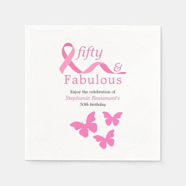 Serviette En Papier Pink Fifty Fabulous Fighting Cancer 50th Birthday (Devant)
