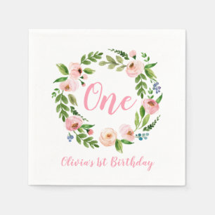 Serviette En Papier Pink Floral Baby Girl 1er anniversaire fête Napkin