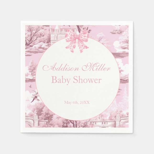 Serviette En Papier Pink Floral Bow Coquette Bébé Fille Douche Nap (Devant)