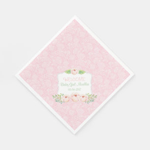 Serviette En Papier Pink floral Damask Napkin / baby shower fille