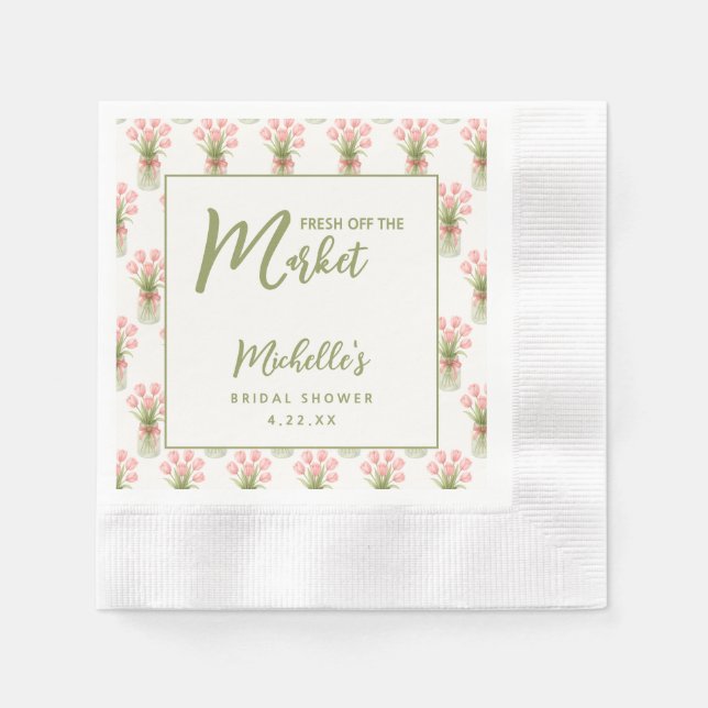 Serviette En Papier Pink Floral Fresh Off The Market Bridal Shower (Devant)
