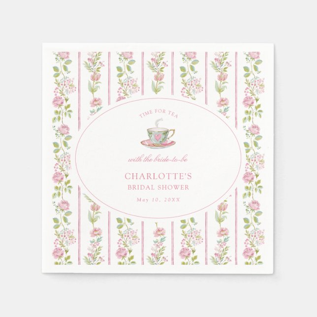 Serviette En Papier Pink Floral Grandmillennial Bridal Tea Party  (Devant)