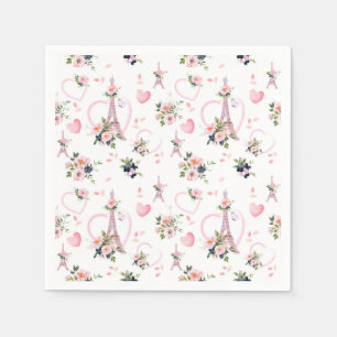 Serviette En Papier Pink Floral Minimaliste Parisien