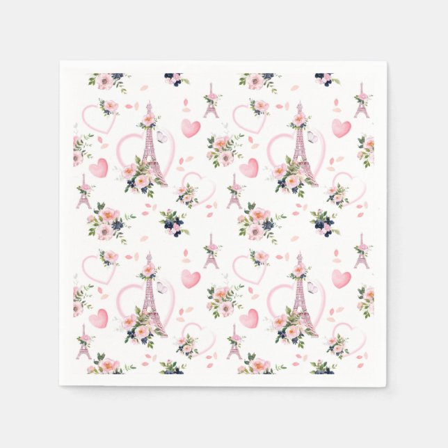 Serviette En Papier Pink Floral Minimaliste Parisien (Devant)