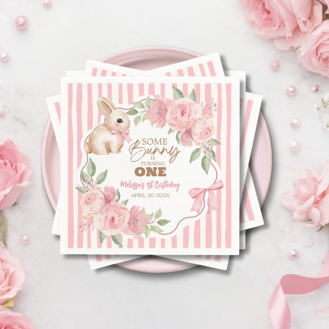Serviette En Papier Pink Floral Some Bunny Turning One Birthday Party  (Créateur téléchargé)