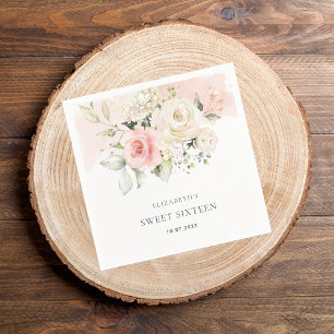 Serviette En Papier Pink Floral Sweet 16 Anniversaire Papier de fête
