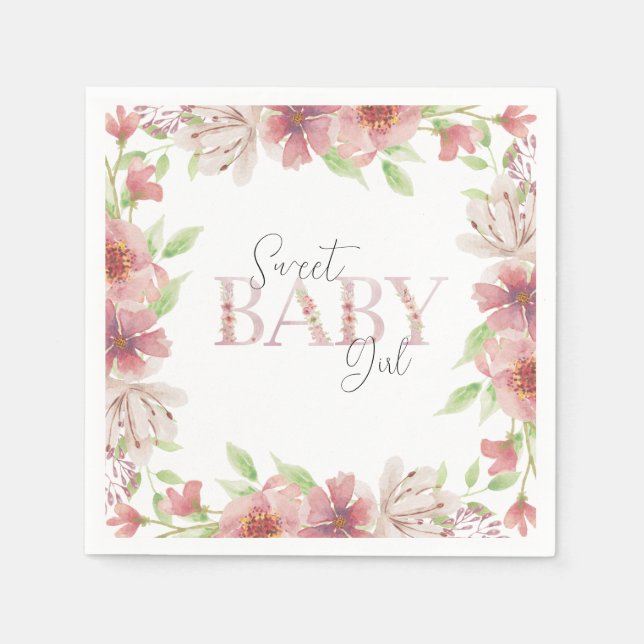 Serviette En Papier Pink Floral Sweet Baby Girl Papier Napkin (Devant)