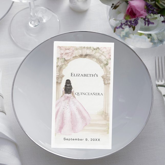 Serviette En Papier Pink florals arch dress Quinceanera (Créateur téléchargé)