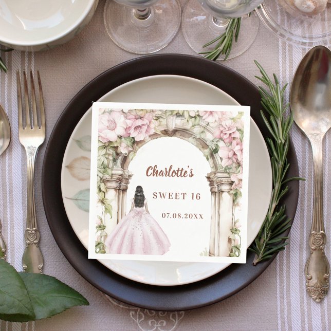Serviette En Papier Pink florals arch dress Sweet 16 luncheon (Créateur téléchargé)