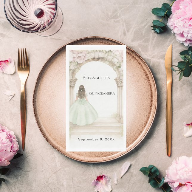 Serviette En Papier Pink florals arch green dress birthday luncheon (Créateur téléchargé)