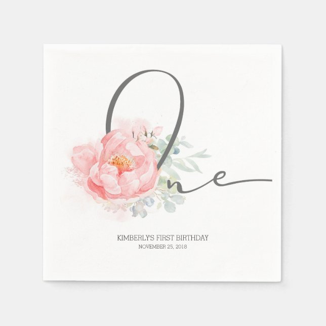 Serviette En Papier Pink Flower mignonne 1er anniversaire de fête Napk (Devant)