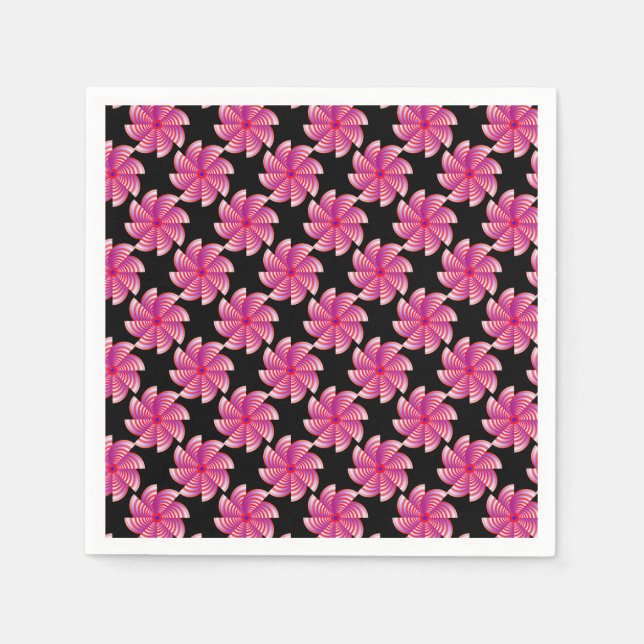 Serviette En Papier Pink flower patter black background (Devant)