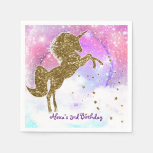 Serviette En Papier Pink Galaxy Magique Unicorne Étincelle Fête d'anni